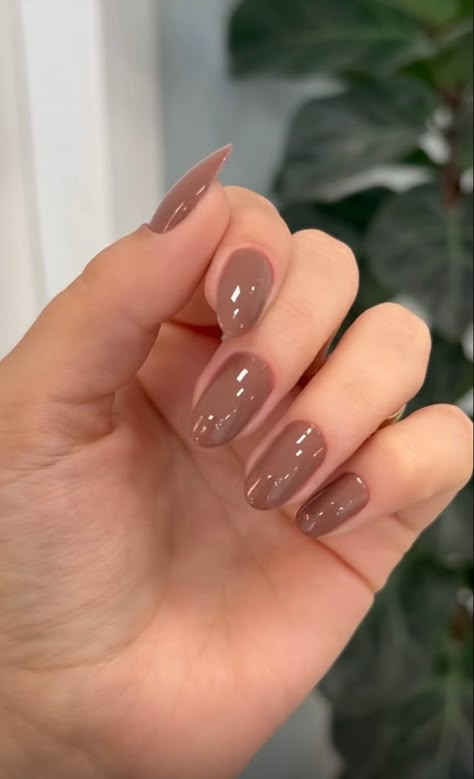 Light Chocolate Nails, Light Brown Manicure, Muted Brown Nails, Nails For Light Skin Color, Beige Aesthetic Nails, Tan Brown Nails, Light Brown Almond Nails, Soft Brown Nails, Brown Oval Nails