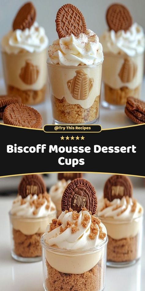 Creamy Biscoff mousse nestled in delectable dessert cups, a delightful treat for any occasion. This indulgent dessert features a velvety texture complemented by the rich flavors of Biscoff cookies. Perfect for satisfying your sweet cravings with a touch of sophistication. Try this easy-to-make recipe today and impress your guests with a heavenly dessert that will leave them craving for more! Mousse Dessert Cups, Biscoff Mousse, Mousse Dessert, Biscoff Cookies, Sweet Cravings, Indulgent Desserts, Dessert Cups, Easy Food To Make, Cookies And Cream