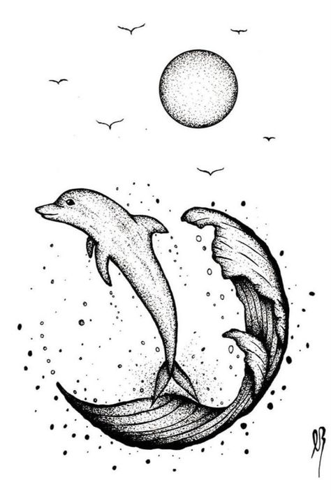 Ovaltine Drawing Idea, Underwater Sketch Pencil, Cool Drawing Ideas Easy Creative, How To Draw A River, Colorful Drawings Easy Creative, Underwater Drawing Pencil, Cute Dolphin Drawing, Dolphin Doodle, Dolphin Sketch