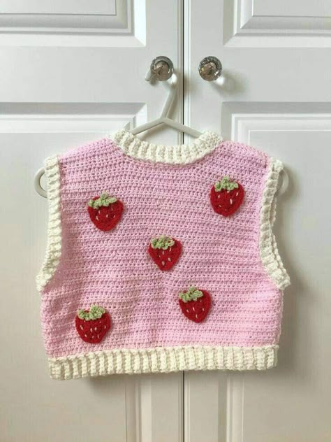 Crochet Strawberry Sweater, Strawberry Sweater Vest, Crochet A Crop Top, Quick Easy Crochet, Strawberry Sweater, Crochet Sweater Vest, Crochet Strawberry, Handmade Sweater, Unique Sweaters