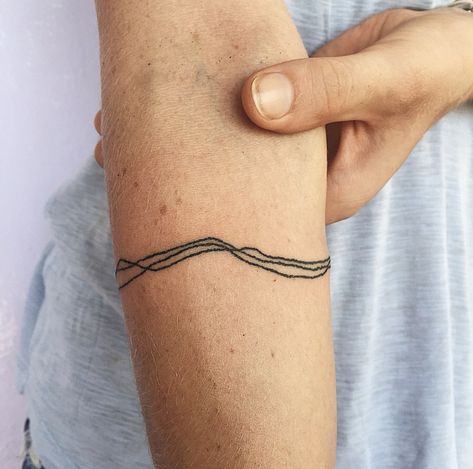 Water Lines Tattoo, River Line Tattoo, Line Work Arm Sleeve, Ring Around Arm Tattoo, Bicep Cuff Tattoo, Water Band Tattoo, Fine Line Arm Sleeve, Geographic Tattoo, Simple Band Tattoo