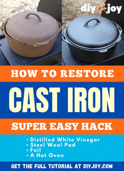 How to Restore Cast Iron Cleaning Rusty Cast Iron, Cleaning Cast Iron Pans, Restore Cast Iron, Cleaning Cast Iron Skillet, Iron Cleaner, Natural Cleaning Products Diy, Cast Iron Cleaning, Best Cleaner, How To Clean Rust