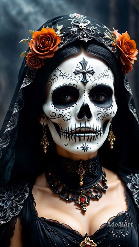 Diy Makeup Looks, Catrina Costume, Catrina Makeup, Gangster Clown, Sugar Skull Artwork, Holloween Makeup, White Wig, Creepy Halloween Makeup, Chicana Style