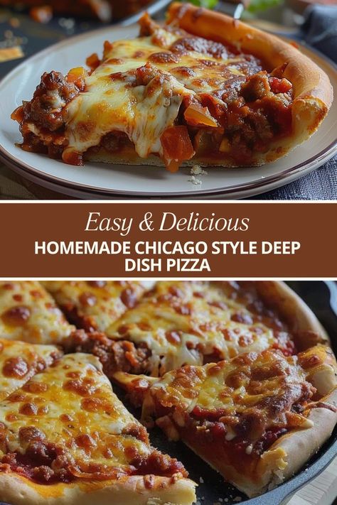 HOMEMADE CHICAGO STYLE DEEP DISH PIZZA Pizza Hut Deep Dish Pizza Dough Recipe, Chicago Style Deep Dish Pizza Recipe, How To Make Deep Dish Pizza, Homemade Chicago Style Deep Dish Pizza, Chicago Style Pizza Recipe, Chicago Pizza Recipe, Green Pork Chili, Deep Dish Pizza Dough Recipe, Chicago Deep Dish Pizza Recipe