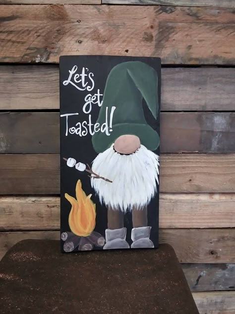 Fall Gnomes Painted On Wood, Gnome Fall Painting, Gnome Christmas Sign, How To Paint Canvas Step By Step, Gnome Wooden Signs, Xmas Signs On Wood, Gnomes Crafts Wood, Painted Gnomes On Wood, Fall Gnomes Painting