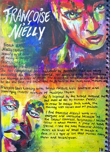 Artist Research Page, Francoise Nielly | Flickr - Photo Sharing! Art Sketch Book Backgrounds, Colour Analysis Sketchbook, Identity Artists Gcse, Artist Analysis Page, Colour Gcse Art Sketchbook Pages, Artist Study Gcse, Artist Analysis, Sketchbook Presentation, Process Portfolio