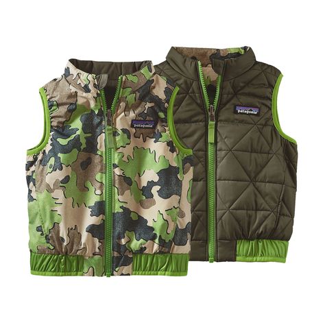 Patagonia Baby Reversible Puff-Ball Vest Patagonia Baby, Baby Patagonia, Toddler Jacket, Baby And Toddler, Patagonia, Baby Toddler, Camo, Green, Nature