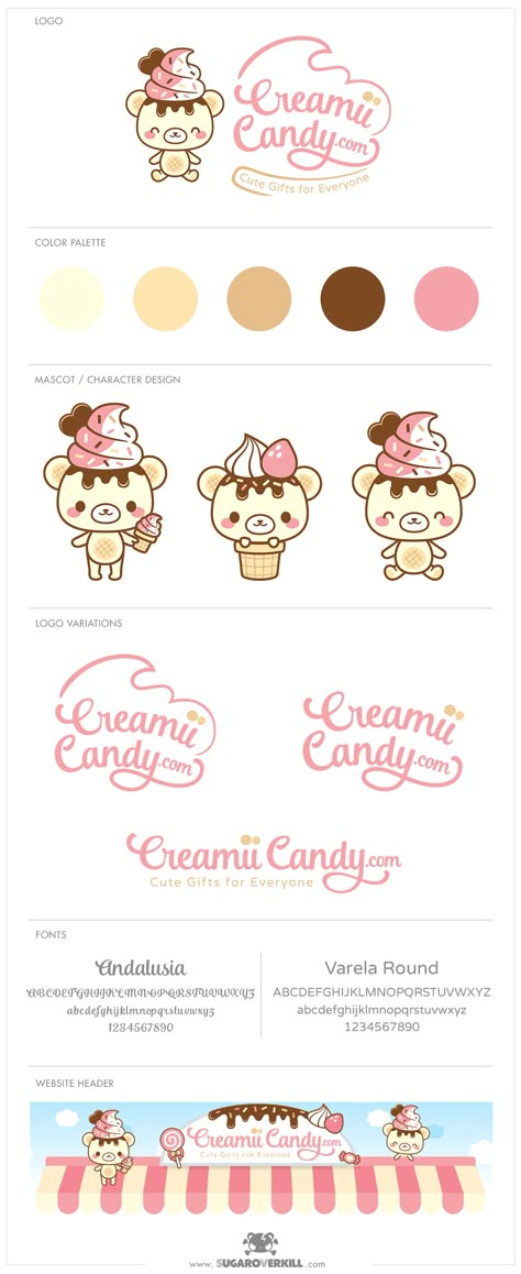 kawaii cute ice cream bear logo branding identity Candy Character, Baby Logo Branding, Kawaii Logo, Ice Cream Logo, Candy Logo, Cute Logo, Cute Ice Cream, 타이포그래피 포스터 디자인, Baby Logo