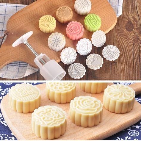 Easy Chinese Moon Cake Recipe - Gimme Yummy Recipes Cake Pastries, Chinese Moon Cake, Mooncake Recipe, Moon Cake Mold, Cake Fillings, Beautiful Desserts, Mooncake, Diy Baking, Baking Accessories