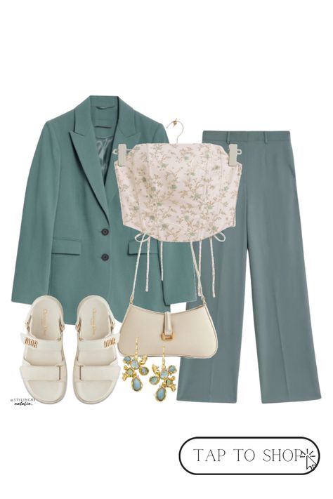 Sage Shorts Outfit, Sage Green Trousers Outfit, Sage Blazer Outfits For Women, Tailored Green Sets For Summer, Elegant Green Summer Corset, Tailored Green Summer Set, Sage Green Blazer, Sage Green Suit, Workwear Streetwear