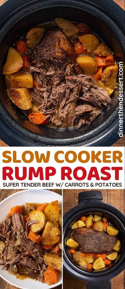 Slow Cooker Rump Roast makes wonderfully tender meat in a rich gravy with veggies (also includes instant pot and oven recipes.) #dinner #slowcooker #crockpot #beef #rumproast #carrots #potatoes #dinnerthendessert Slow Cooker Rump Roast, Crockpot Recipes Beef Tips, Rump Roast Crock Pot Recipes, Crockpot Rump Roast, Roast Beef Crock Pot Recipes, Beef Rump Roast, Crockpot Pot Roast, Roast Gravy, Rump Roast