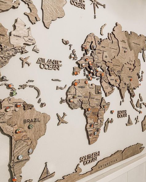 Wood World Map Puzzle Wall Art Rustic Decor 5th anniversary gift ideas Wall Decor Enjoy the wood Wall World Map Decor, World Map Gallery Wall, Travel Room Decor Ideas, Wood World Map Wall Art Home Decor, World Map On Wall Ideas, Travel Gallery Wall Ideas With Map, Wood Map Art, Puzzle Wall Art, 5th Anniversary Gift Ideas