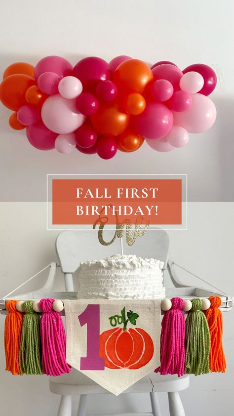 Warm up your fall first birthday celebration with this beautiful color combination! All the warmth of fall with all pink girly touches!    #FirstBirthday #FallPartyDecor #HappyFall #FirstBirthdayGirl Autumn First Birthday Girl, September 1st Birthday Girl, Fall 1st Birthday Girl Themes, Fall Birthday Decorations, Pink Pumpkin Party, Fall First Birthday, First Birthday Pink, Woodland Party Decorations, Fall 1st Birthdays