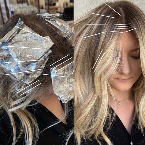 5 Foil Tips & Tricks From @the.blonde.chronicles - Behindthechair.com Foil Placement, Hair Color Placement, Partial Balayage, Blonde Foils, Hair Foils, Redken Hair Color, Foil Highlights, Balayage Technique, Redken Hair Products