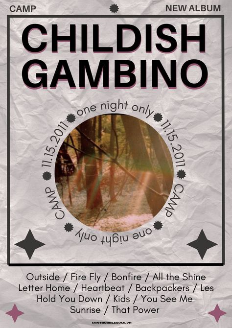 made by me thx Childish Gambino Camp Poster, Umich Dorm, Childish Gambino Poster, Camp Poster, Lofi Vibes, Fire Exit, Pic Wall, Closet Wall, Print Outs