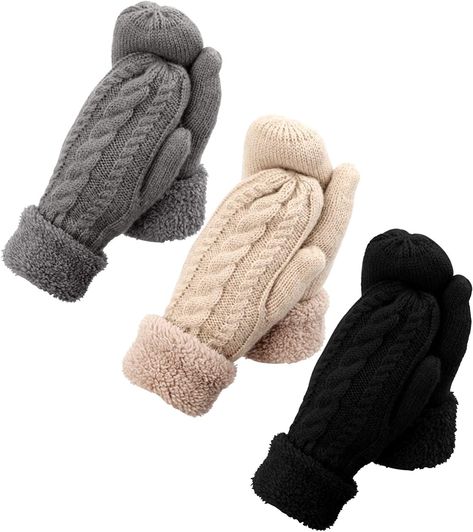 happion 3 Pairs Winter Mitten Gloves For Women, Warm Knit Thick Gloves With Thick Fleece Lining Gift at Amazon Women’s Clothing store Gloves Fashion Winter, Cozy Gloves, Gloves For Women, Winter Mittens, Gloves Design, Cold Weather Gloves, Crochet Fingerless Gloves, Wool Mittens, Crochet Mittens