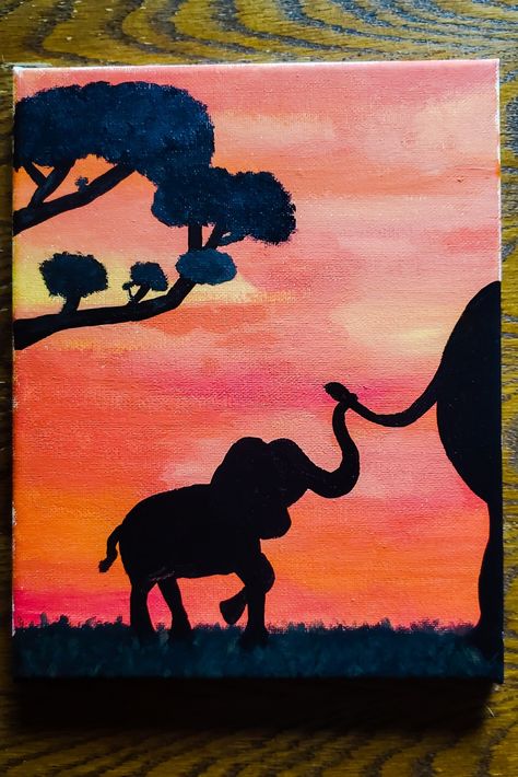 Elephant Painting Acrylic Easy, Elephant Silhouette, Simple Canvas Paintings, Elephant Painting, Simple Aesthetic, Alzheimers, Diy Art Painting, Canvas Art Painting, Canvas Paintings