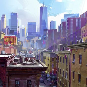 Michal Sawtyruk, Entergalactic Netflix Art, Development Illustration, Cityscape Drawing, Bg Design, City Background, City Drawing, Landscape Concept, Perspective Art