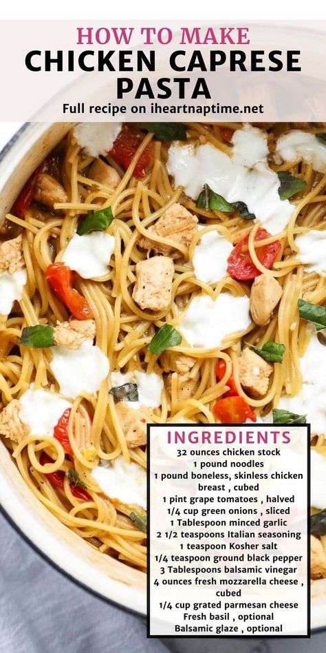 Chicken Caprese Pasta, Creamy Pasta Bake, Chicken Caprese, Caprese Recipes, Healthy Baked Chicken, Caprese Pasta, I Heart Naptime, Veggie Dinner, Caprese Chicken