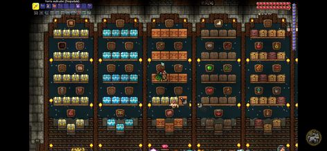 Terraria Storage House, Terraria Museum, Terraria Crafting Room, Terraria Storage Room Ideas, Terraria Chest Room, Terraria Storage, Terraria Storage Room, Terraria Design, Terraria Game