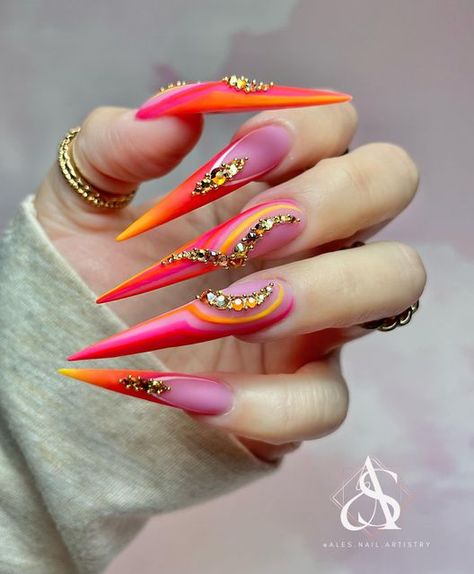 Valentine's Day Nail Design, Jazzy Nails, Stilleto Nails Designs, Tie Dye Nails, Nails Design With Rhinestones, Stiletto Nails Designs, Acrylic Nails Coffin Pink, Almond Acrylic Nails, Nail Lamp