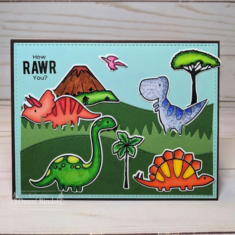 Danni's Dreams: How RAWR You? Dinosaur Birthday Card, Dinosaur Cards, Lawn Fawn Stamps, Baby Gift Hampers, Birthday Cards For Boys, Boy Cards, Dino Birthday, Kids Birthday Cards, Birthday Cards Diy