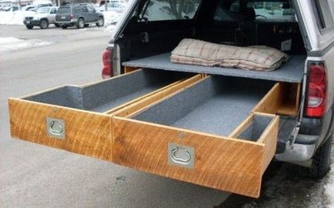 How to Install a Sliding Truck Bed Drawer System | DIY projects for everyone! Diy Truck Bed Slide, Ranch Truck, Truck Bed Drawers, Truck Bed Slide, Tool Trailer, Suv Storage, Diy Truck Bedding, Truck Bed Organization, Truck House