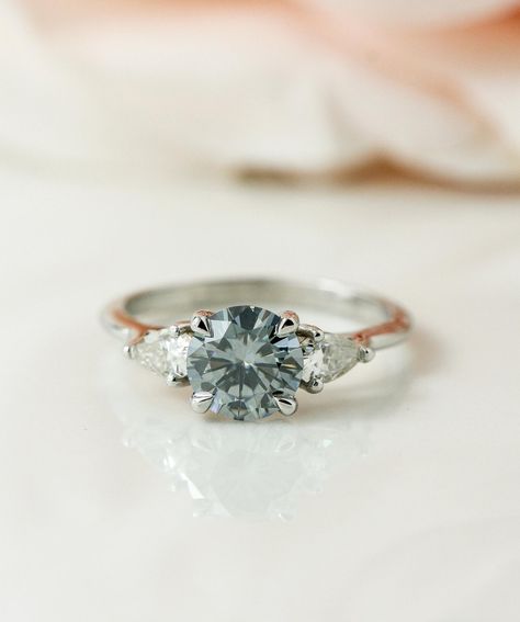 Unique Engagement Rings Brilliant Earth, Engagement Ring Brilliant Earth, 3 Stone Wedding Ring, Grey Moissanite Engagement Ring, Moissanite Engagement Ring Round, Grey Moissanite, Stone Wedding Ring, Gray Moissanite, Wedding Ring Unique