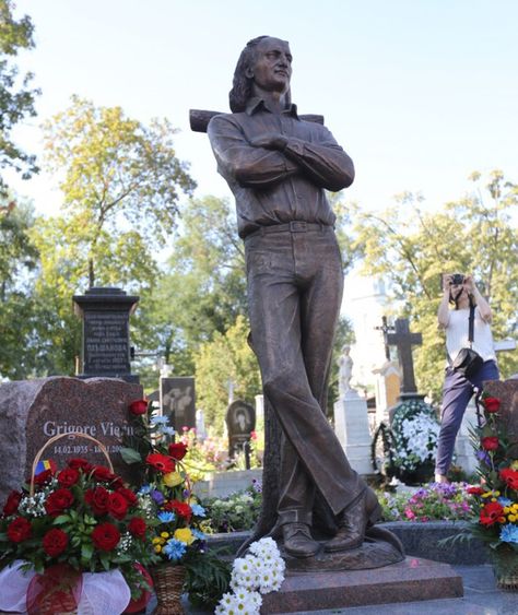 The big statue of the great Romanian poet Grigore Vieru, watching his place from the Armenian Cemetery in Chisinau, Rep. of Moldova ~.~ Big Statue, Cemetery, Garden Sculpture, Monument, Statue, Outdoor Decor