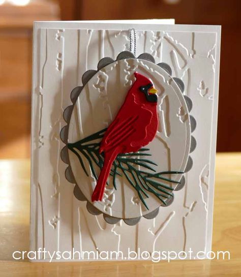 Cardinal Christmas Cards, Cas Christmas Cards, Spellbinders Christmas Cards, Cardinal Cards, Toile Christmas, Cardinal Christmas, Fun Christmas Cards, Stamped Christmas Cards, Winter Birds