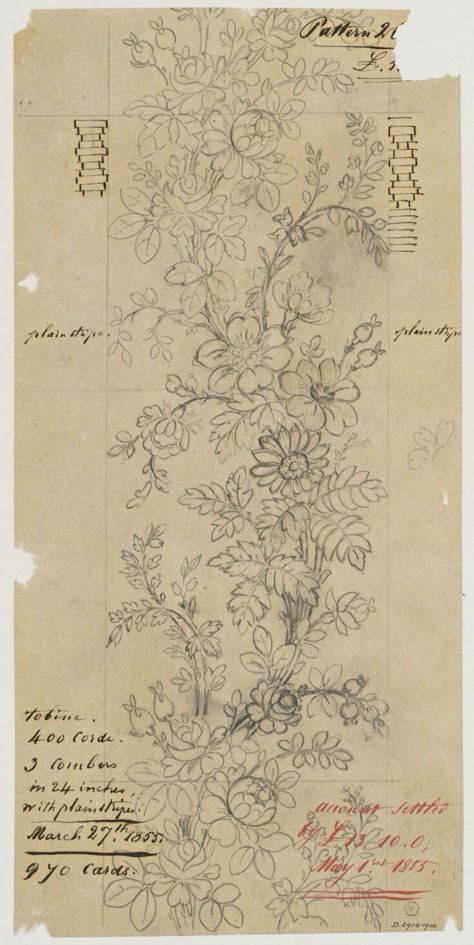 Textile Design | J. D. Cornuaud | V&A Explore The Collections Floral Drawing Design, Flower Drawing Design, Summer 25, Floral Border Design, Border Embroidery Designs, Floral Drawing, National Art, Pattern Inspiration, Hand Embroidery Designs