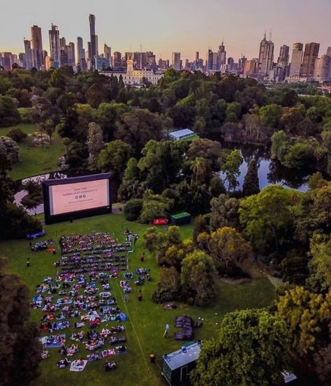 Open Cinema, Air Movie, Melbourne Garden, Cinema Idea, Outdoor Movie Night, Outdoor Wall Fountains, Open Air Theater, Open Air Cinema, Outdoor Cinema