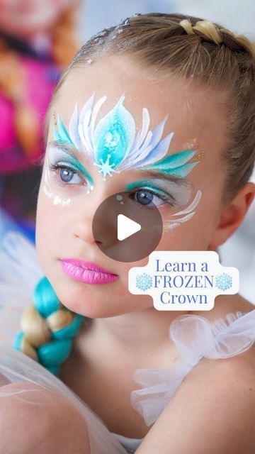 Face Paint How To, Face Paint Brush Strokes, Face Painting Brush Strokes, Anna Face Paint, Face Paint Frozen, Face Painting Tutorials Step By Step, Face Paint Crown, Snowflake Face Paint, Face Paint Videos