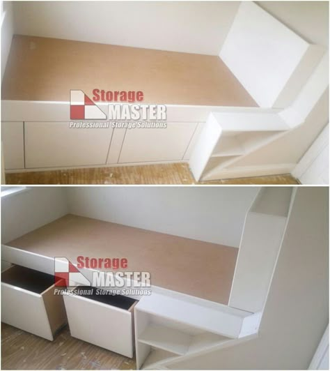 Stair Box Ideas, Stair Box In Bedroom, Bulkhead Bedroom, Stairs Bulkhead, Box Room Beds, Box Room Bedroom Ideas, Storage Hacks Bedroom, Box Room, Small Bedroom Storage