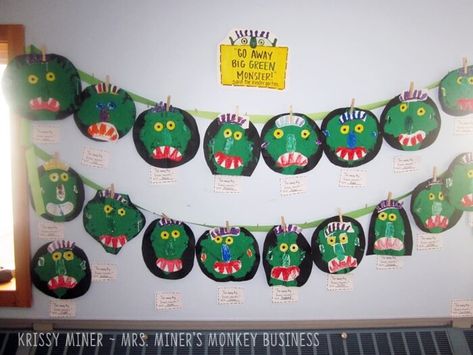 Big Green Monster Craft, Monster Theme Classroom, Big Green Monster, Monster Activities, Monster Decorations, October Ideas, Halloween Kindergarten, Monster Craft, Monster Book Of Monsters