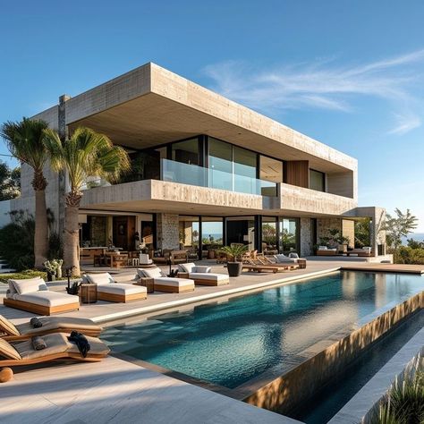 Luxury Penthouse Exterior, Elegant Pool, Luxury Villa Design, Luxury Houses Mansions, Luxury Beach House, Expect Nothing, Modern Villa Design, Dream Life House, Modern Shapes