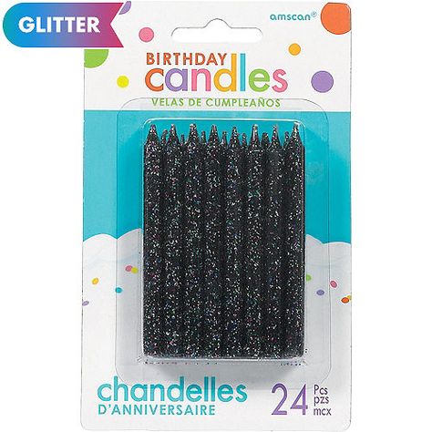 Glitter Black Birthday Candles 24ct  Party City Emo Party, Anniversary Dessert, Spiral Candle, 30th Birthday Themes, Candle Sets, Spiral Candles, Unique Birthday Cakes, 30th Party, Glitter Candles