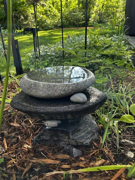 A beautiful river stone bird bath soaking up the Summer green around it! In Ground Bird Bath, Bird Bath Ideas Landscaping, Rustic Bird Baths, Unique Bird Baths, My Fathers World, Home Landscaping Ideas, Stone Bird Baths, Gazebo Design