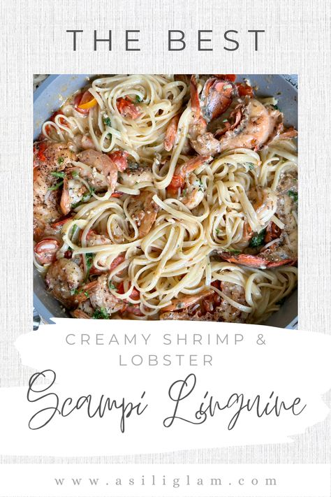 My creamy lobster & shrimp scampi linguine is the ultimate pasta dish that’s perfect to enjoy as a special dinner at home. Linguini With Shrimp Scampi, Shrimp And Lobster Linguine, Shrimp Scampi Red Lobster, Lobster Scampi Linguini, Red Lobster Shrimp Scampi Recipe, Shrimp Scampi Linguine, Scampi Pasta, Lobster Pasta, Shrimp Scampi Pasta