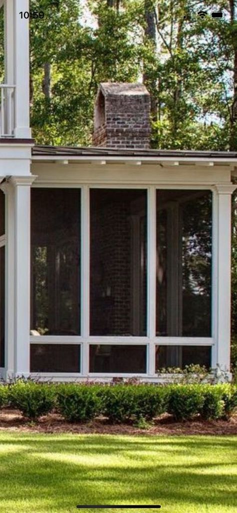 Screened in porch look Colonial Screened In Porch, Flat Roof Screened In Porch, Colorful Screened In Porch, Traditional Screened In Porch, Screening In A Covered Porch, Screened In Carport, White Screened In Porch, House With Screened In Porch, Screen Porch Flooring