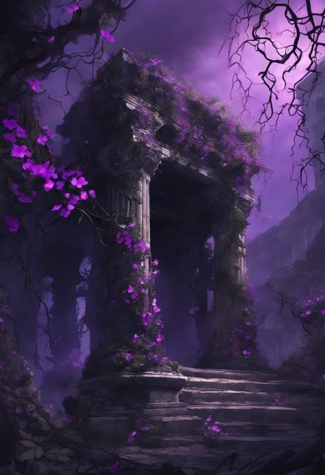 Ancient Ruins Vines Check more: https://paintlyx.com/ancient-ruins-vines/ Ancient Ruins Fantasy Art, Ancient Ruins Aesthetic, Dark Ruins, Dark Fantasy Writing, Fantasy World Art, Temple Ideas, Crystal Tokyo, Fictional Places, Magical Elements