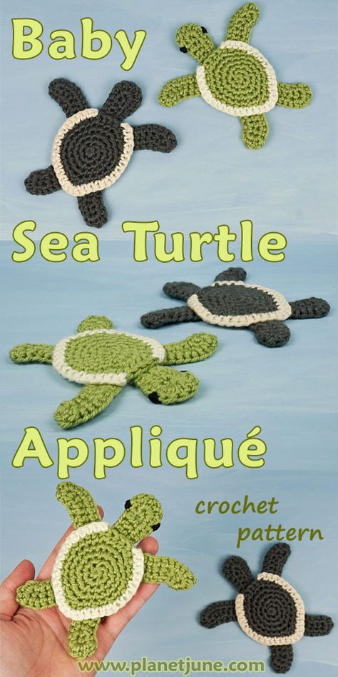 Crochet a realistic flat baby sea turtle embellishment with this applique pattern. You can stitch it to anything - e.g. it's perfect for a beach or ocean-themed blanket. Turtle Applique, Applique Patterns Free, Crochet Turtle Pattern, Crochet Applique Patterns, Crochet Appliqué, Crochet Applique Patterns Free, Creative Bubble, Crochet Embellishments, Baby Sea Turtle