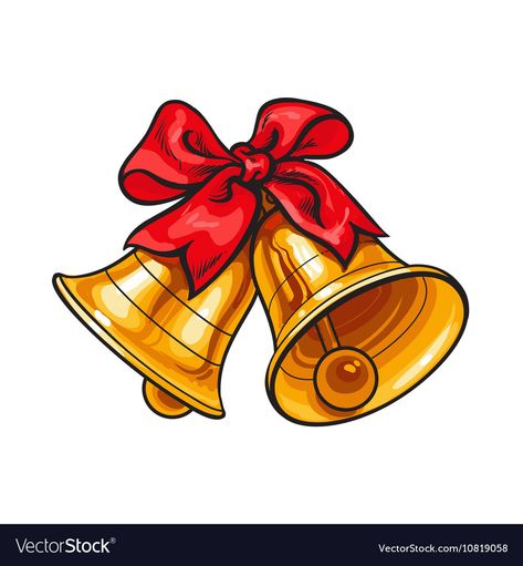 Christmas Bells Drawing, Bell Drawing, Christmas Decorations Drawings, Bow Cartoon, Red Bow Christmas, Background Traditional, Santa Cartoon, Xmas Bells, Cartoon Bow