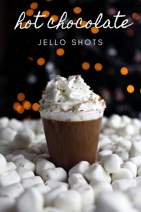 Peppermint Hot Cocoa Jell-o Shots, Jello Shot Christmas Tree, Hot Chocolate Jello Shots, Santa Hat Jello Shots, Christmas Shots Jello, Christmas Jell-o Shot Ideas, Jell-o Shots Christmas, Hot Chocolate Pudding Shots, Xmas Jello Shots