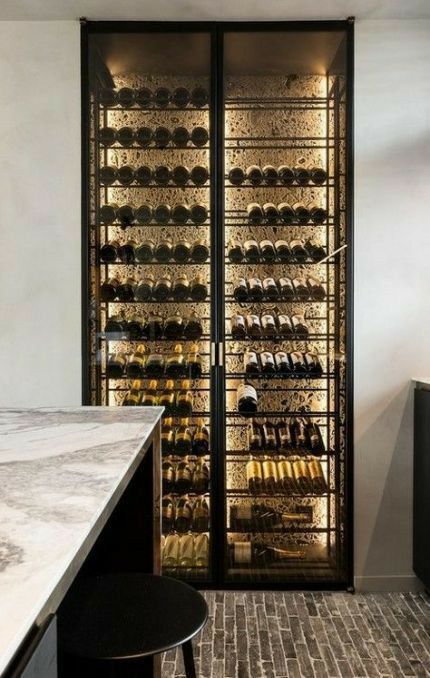 Glass Wine Cellar, Modern Kitchen Storage, Wine Closet, Home Wine Cellars, Wine Cellar Design, Cellar Design, Home Bar Designs, Wine Wall, Wine Display