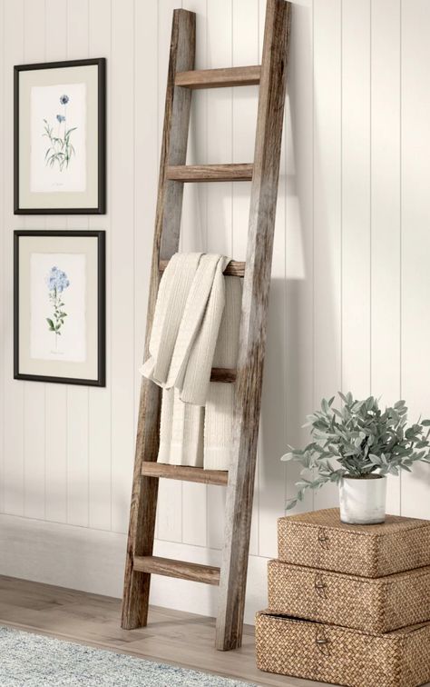 Blanket Ladder Ideas, Ladder Ideas, Wood Ladder, Blanket Ladder, Rustic Wood, Ladder Decor, Mom And Dad, Farmhouse Decor, Diy Home Decor