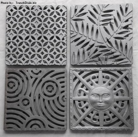 Decorative Grating | Plastic Trench Drain.com Drainage Pattern, Floor Drains Outdoor, Tree Grate Design, Drainage Grates Design, Metal Grate Floor, Drainage Grates, Tree Grate, Liquid Plastic, Trench Drain