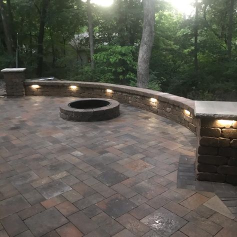 Fire Pit With Half Wall, Retaining Walls Landscape, Patio Hardscape, Hardscape Lighting, Seating Wall, Pavers Design, Concrete Work, Driveway Installation, Paver Patios