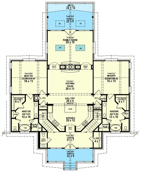 Image from http://www.architecturaldesigns.com/image.ashx?id=96f36e5a-9497-47c3-a60a-966e0e4dafc1. Guest Master Suite, Double Master House Plans, 2 Suite House Plans, Dual Master Suite House Plans 2 Story, 2 Master Suite House Plans One Story, Two Master Suite House Plans One Story, Double Master Suite House Plans, 2 Master Suite House Plans, Dual Master Suite House Plans