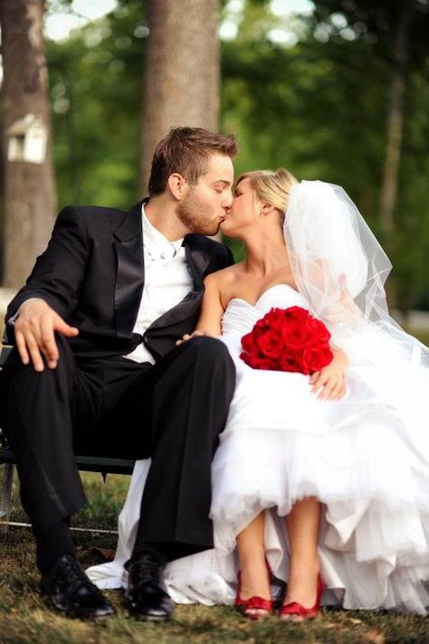 sitting on bench. red shoes. wedding love saltandlightphoto.com Bride With Red Shoes, Red Shoes Wedding, Sitting On Bench, Bride Groom Photos, Wedding Red, Groom Photos, American Wedding, Shoes Wedding, Wedding Photo Inspiration